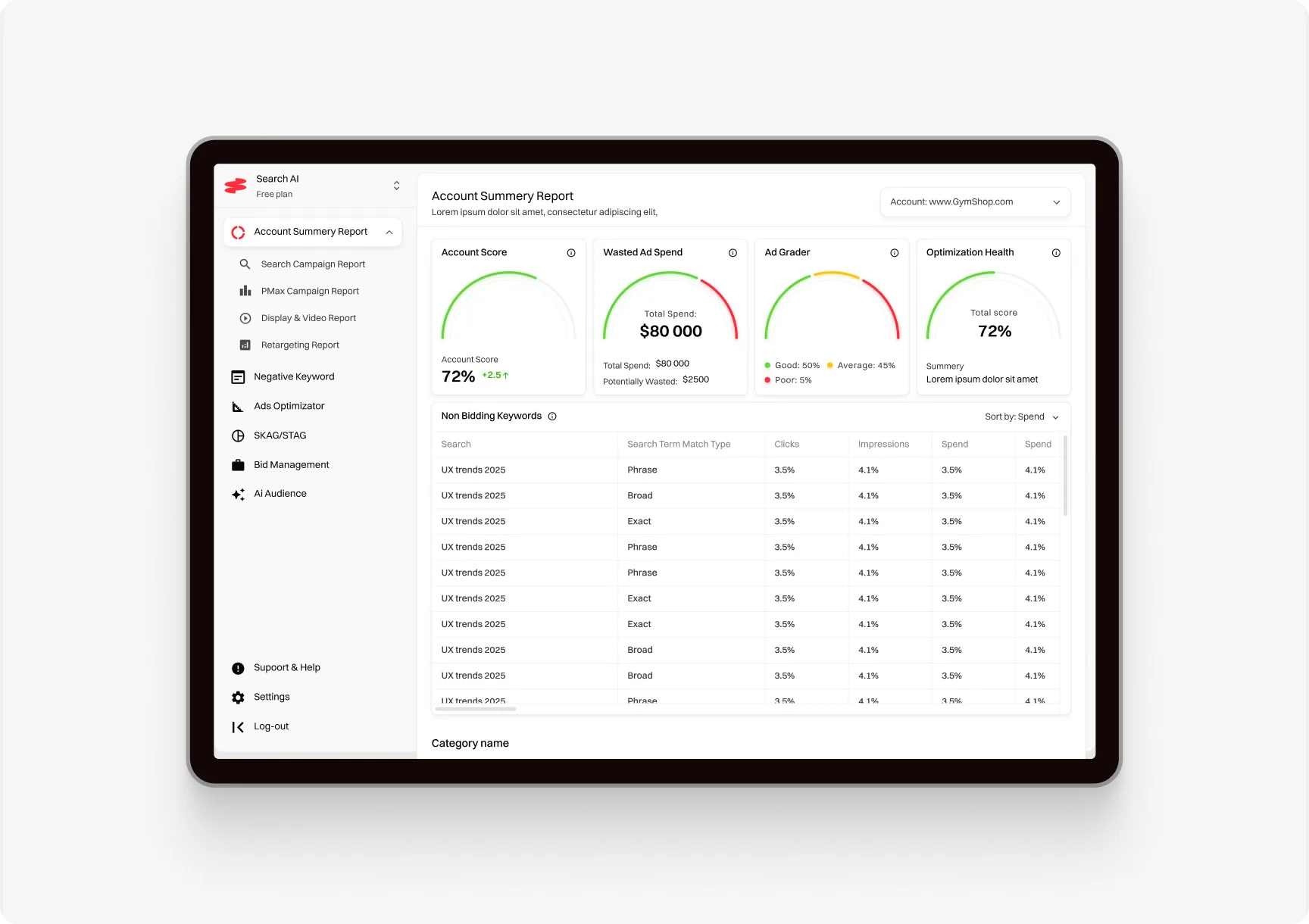 Minimalist SaaS dashboard UI