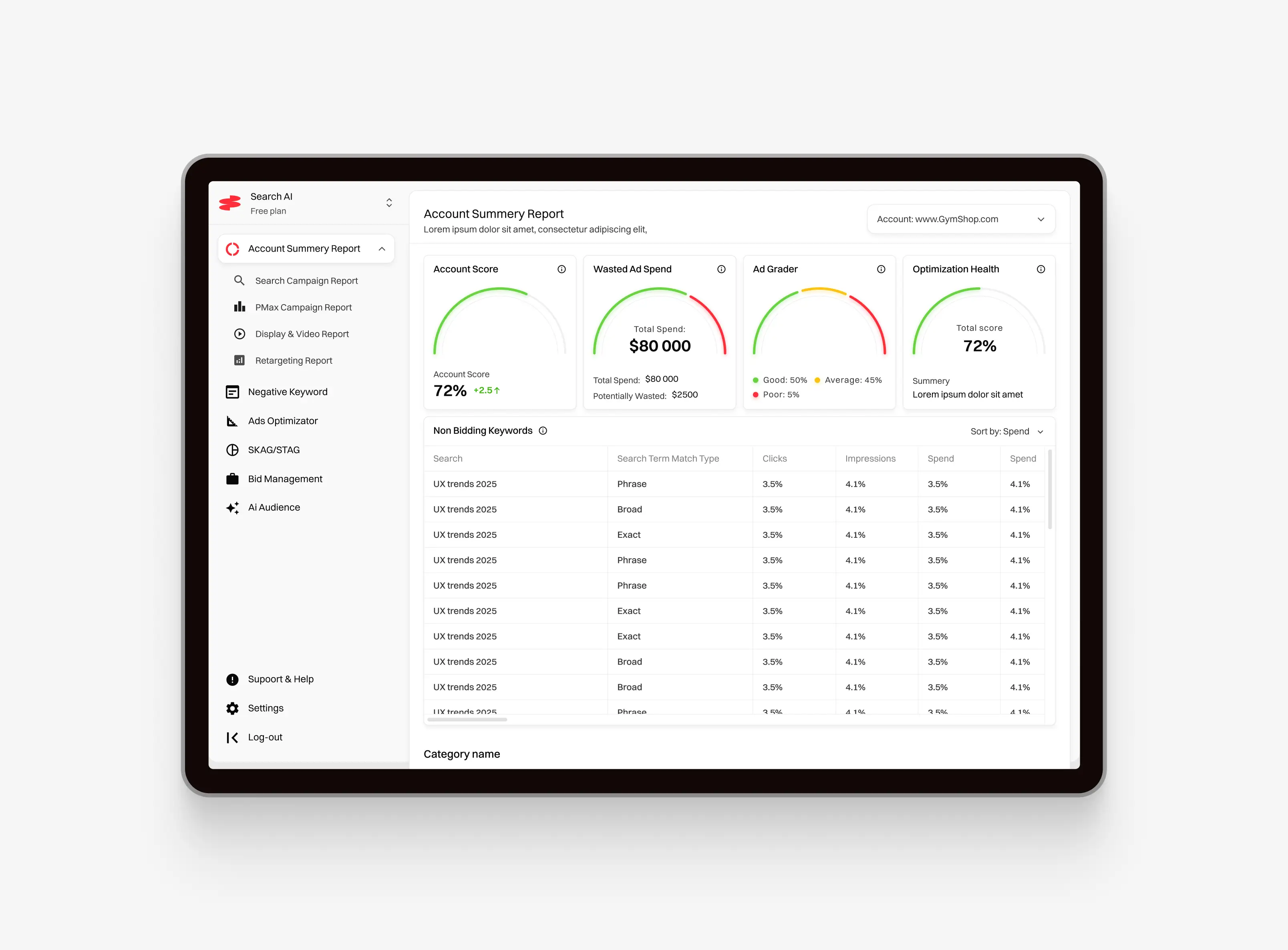 search ai dashboard